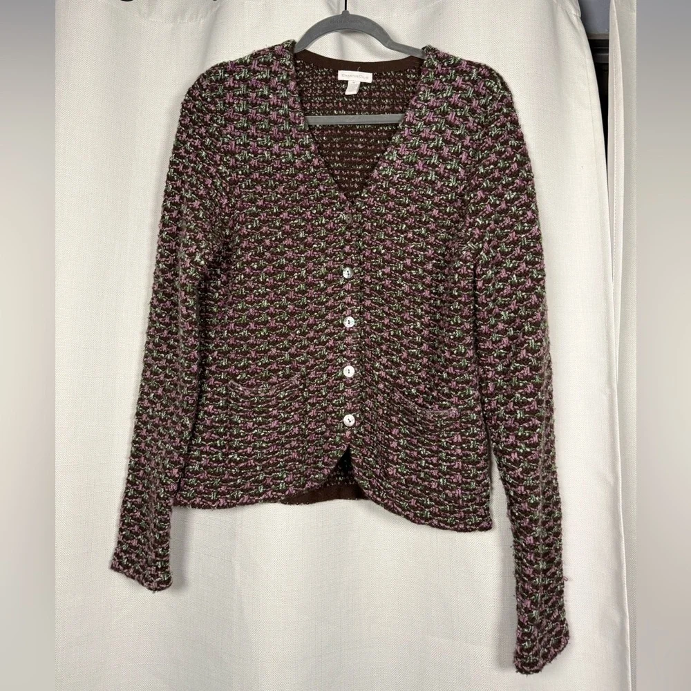Charter Club Knit Brown Purple Green Textured Blazer Jacket Medium